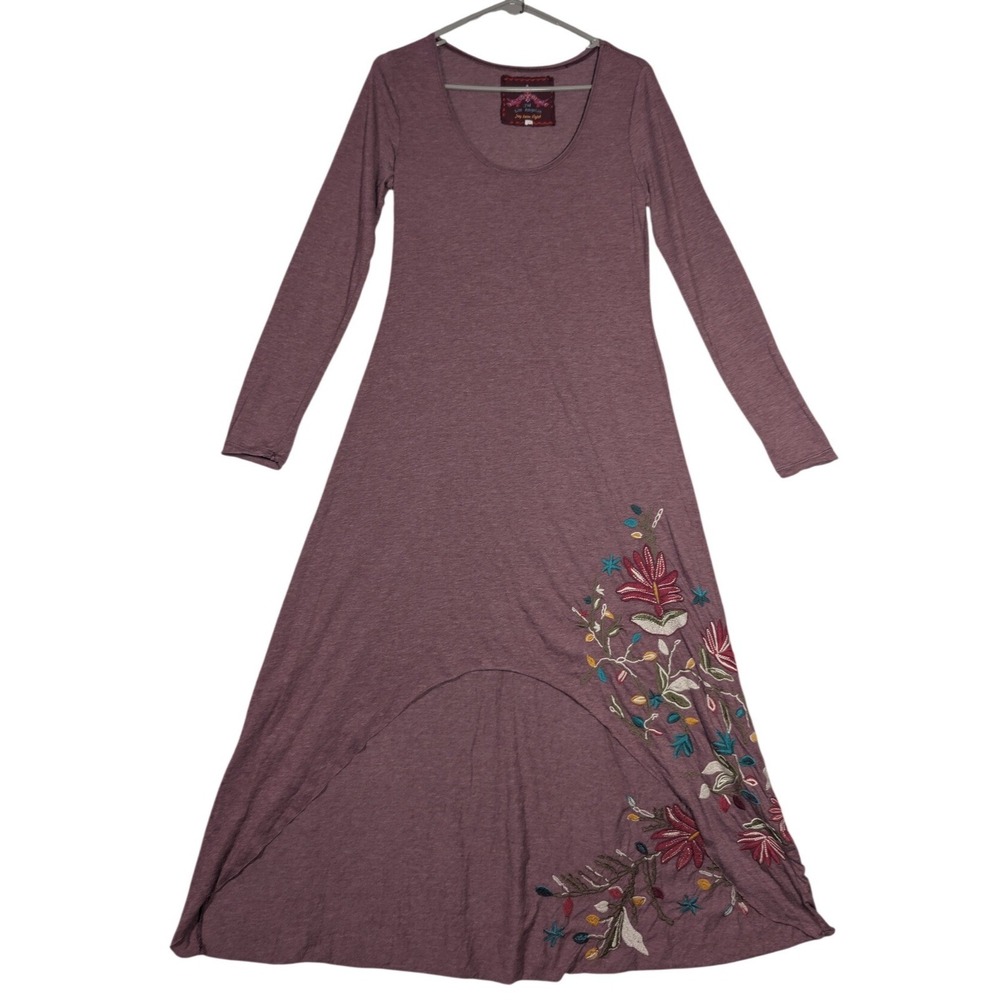 Johnny Was Los Angeles High Low Dress Women Small Mauve Floral Embroidered Artsy